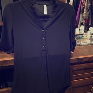Slinky fabric faux button shirt